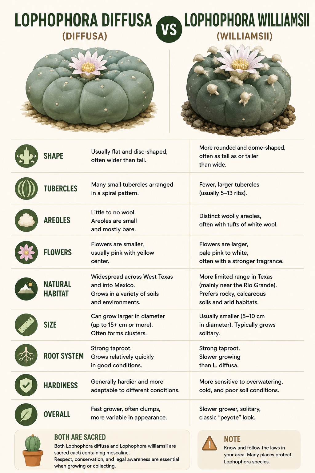 Lophophora Diffusa vs Williamsii